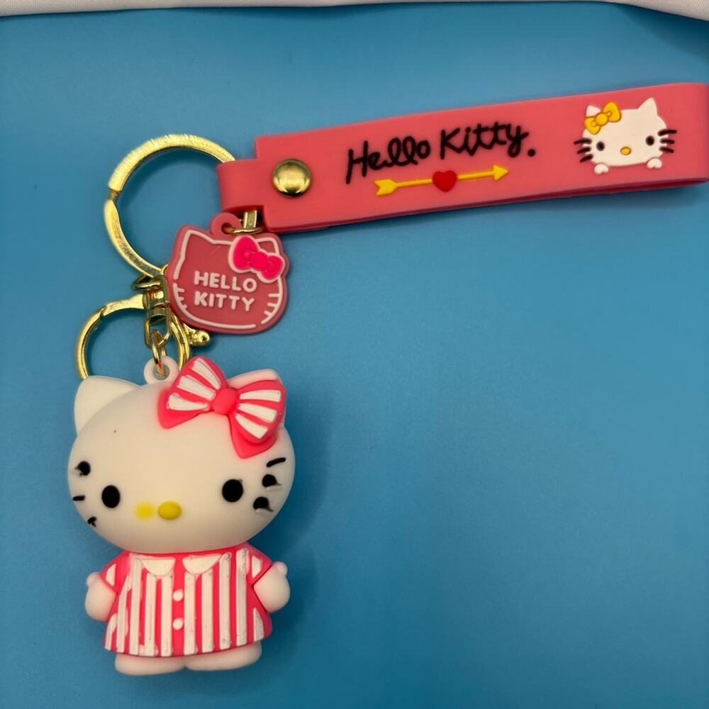 Hello Kitty Striped Pink and White Keychain
